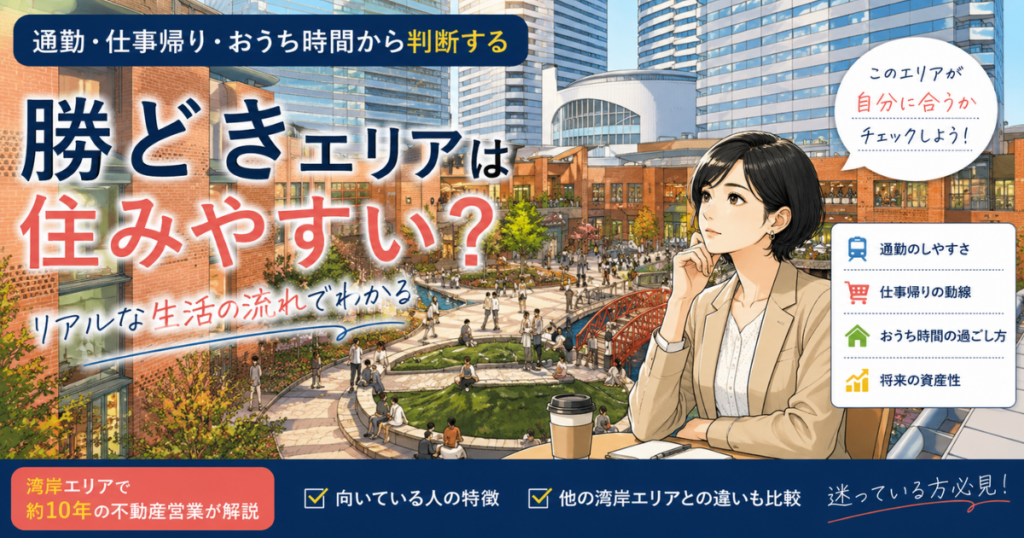 【アイキャッチ】勝どきエリアは住みやすい?通勤･仕事帰り･おうち時間から判断する