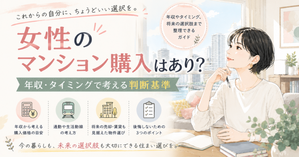 【アイキャッチ】女性のマンション購入はあり？年収・タイミングで考える判断基準
