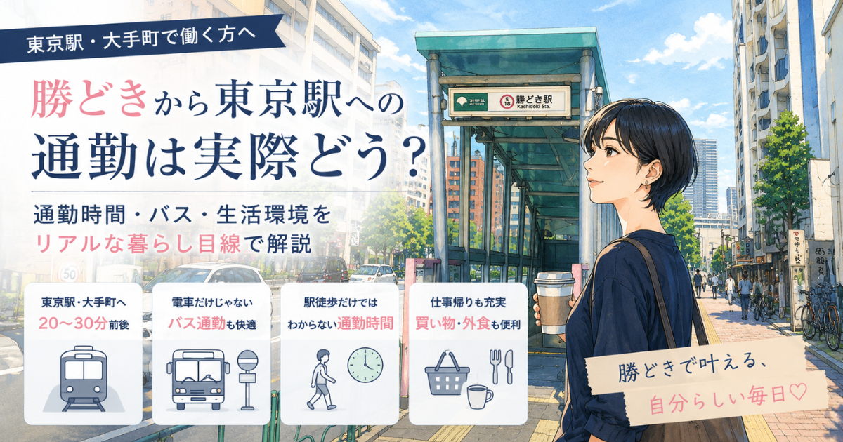 【アイキャッチ】 勝どきから東京駅通勤は実際どう?通勤や毎日の暮らしから考えてみる