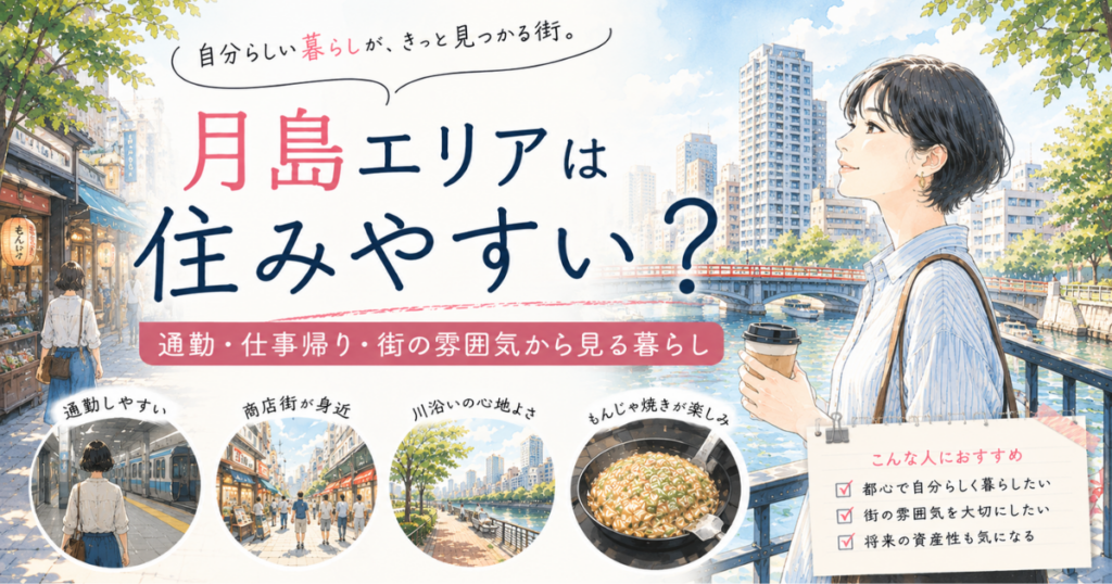 【アイキャッチ】月島エリアは住みやすい？通勤・仕事帰り・街の雰囲気から考える