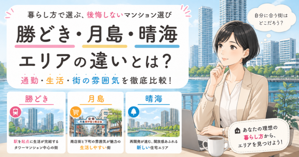 【アイキャッチ】勝どき･月島･晴海エリアの違いとは?通勤･暮らし･資産性から考える