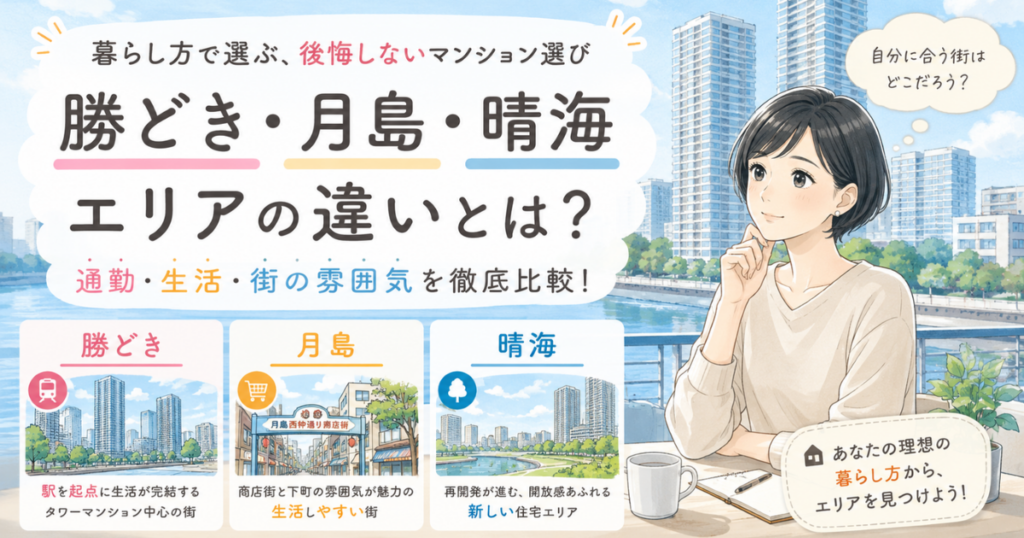 【アイキャッチ】勝どき･月島･晴海エリアの違いとは?通勤･暮らし･資産性から考える