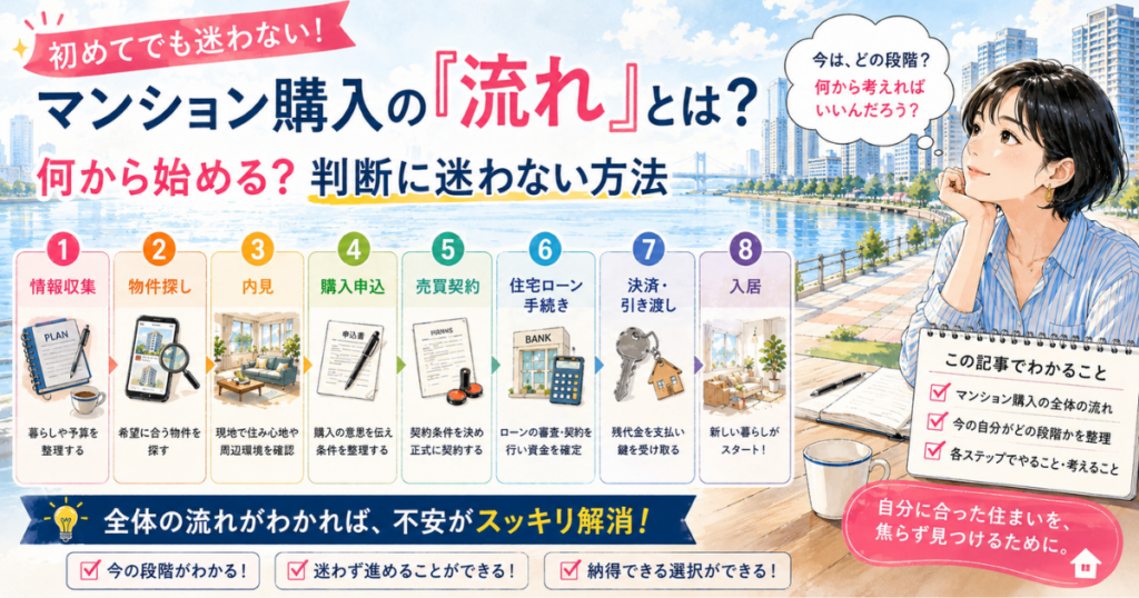 【アイキャッチ】マンション購入の『流れ』とは?何から始める?判断に迷わない方法