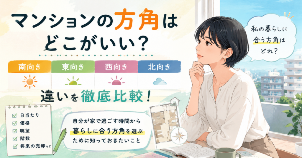【アイキャッチ】マンションの方角はどこがいい？南向き・東向き・西向き・北向き比較