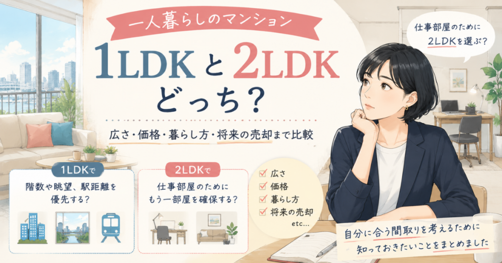 【アイキャッチ】一人暮らしのマンションは1LDKと2LDKどっち？広さ・価格を比較