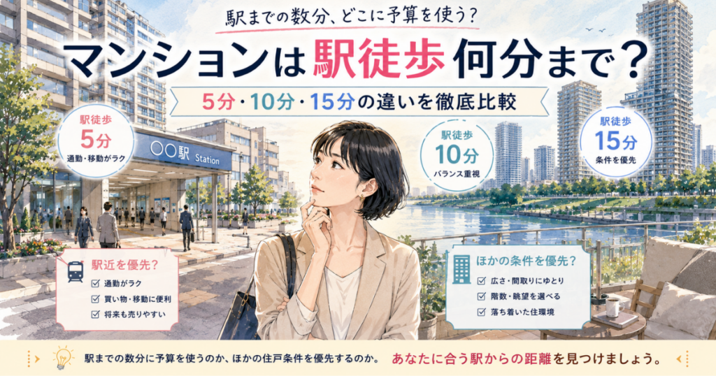【アイキャッチ】マンションは駅徒歩何分まで？5分・10分・15分の暮らしと選び方