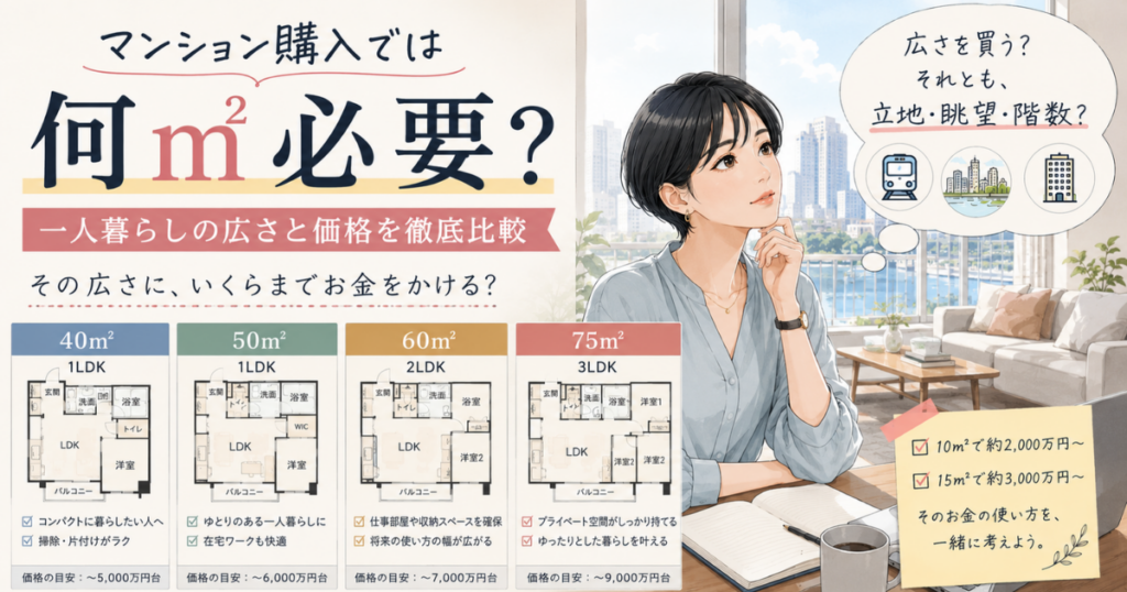 【タイトル】マンション購入では何㎡必要？40㎡・50㎡・60㎡・75㎡の暮らし比較