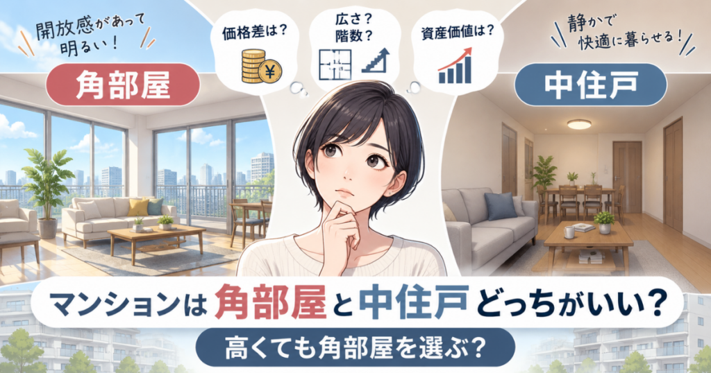 【アイキャッチ】マンションは角部屋と中住戸どっちがいい？高くても角部屋を選ぶ？